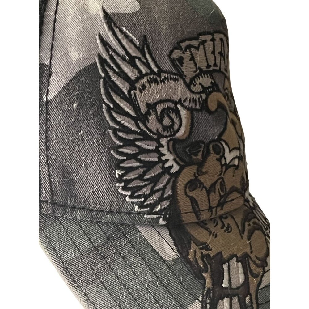 Miami Ink Embroidered Camo Y2K Wings Knife Heart Snap Back Baseball Cap Vintage - Picture 10 of 14